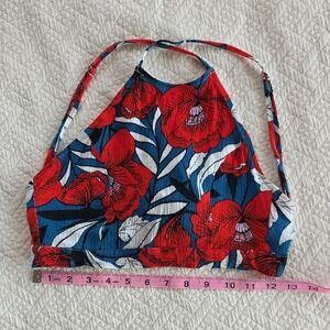 Lulu's 100% Rayon Red and Blue Floral Crop Top XS